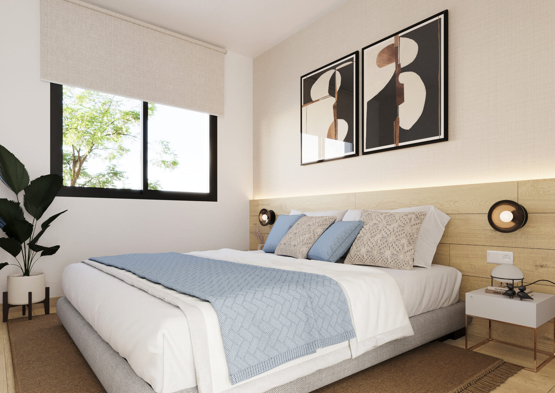 Dormitorio de villa de obra nueva